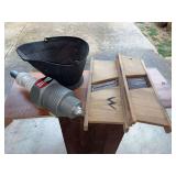 Coal Bucket, Champion Spark Plug Advertising Piece, Cutting Board.