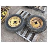 (2) 6.70-15 Mismatched Tires on John Deere Four Bolt Rims