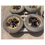 (2) 6.00-16 Mismatched Tires on John Deere Flat Spoke Cut Off Wheels