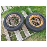 (2) Round Spoke Mismatched Wheels and 6.00-16 Tires