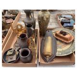 Assorted Brass and Copper Metalware Collection with Vases, Tray, and Decor