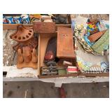 Assorted Collection of Wooden Decor, Collectibles, and Textiles