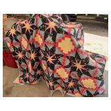 Handcrafted Star and Log Cabin Quilt with Floral Prints