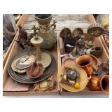 Large Assortment of Mixed Metal Decor, Vases, Trays, and Collectibles