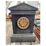 Ad. Mougin Slate Mantel Clock with Enamel Cartouche Numerals and Incised Gold Accents