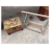 Painted Leather Storage Trunk with Stand