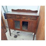 Quarter-Sawn Oak Buffet Cabinet with Geometric Inlay and Glass Doors