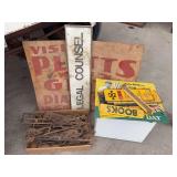 Assorted Collectible Signs, Metal Letters, and Architectural Hardware Lot