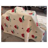 Handmade Quilt with Applique Poppy Flower Motif and Green Backing