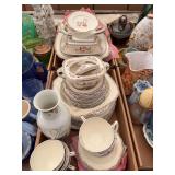 Ceramic Dinnerware Set with Floral and Geometric Border Pattern