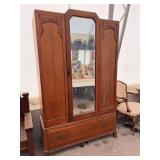 Oak Wardrobe with Mirrored Door and Lower Drawer
