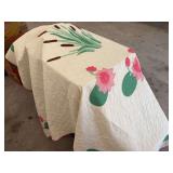 Handmade Quilt with Cattails and Water Lilies Applique, 94 x 38.5 Inches