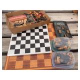 Board Game Lot with Chess and Checkers Sets, Boards, and Strategy Book
