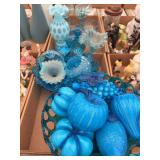 Assorted Blue and Turquoise Molded Art Glass Tableware and Decor Group