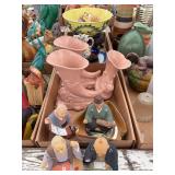 Assorted Collectible Ceramic Figural Pieces, Decorative Trays, and Novelty Items Lot