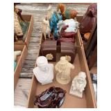 Assorted Figurine Collection Featuring Ceramic and Resin Horses, Bookends, and Character Busts