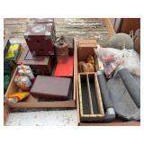 Assorted Household Collectibles, Storage Boxes, Oil Cans, and Fitness Equipment