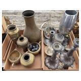 Mixed Lot of Metalware Decor, Candlesticks, Vases, and Tabletop Accessories