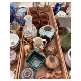 Mixed Lot of Ceramic Vases, Metal Candlesticks, Pitchers, and Decorative Collectibles