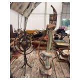 Lot of Two Sculptural Pieces Including Metal Armillary Sphere and Mixed Media Abstract Column