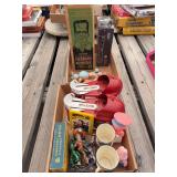 Mixed Collection of Toys, Games, and Collectibles including Herman Munster Doll, Crayola Crayons, and Spring Shoes