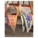 Sports Memorabilia Lot with Felt Pennants, Hats, Magazine, and Disney Disc