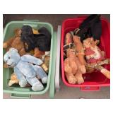 Large Assortment of Plush Stuffed Animals, Teddy Bears, and Dolls in Two Totes