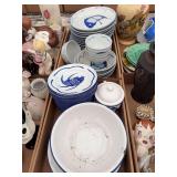 Blue and White Enameled Metal Fish Tableware Set
