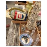 Assorted Collectibles and Memorabilia Lot including Anheuser-Busch Trays, Pepsi-Cola Syrup Can, and Ceramic Vases