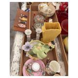 Assorted Collection of Ceramic and Porcelain Decorative Items, Teapots, and Tableware