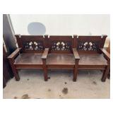 Carved Oak Three-Seater Hall Bench