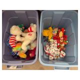 Assorted Lot of Ty Beanie Babies and Plush Toys in Plastic Totes