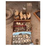 Mixed Lot of Collectibles Including Elgin Watch Glasses, Flatware, Hand Mannequins, and Barware