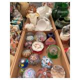 Assorted Art Glass Paperweights and Milk Glass Collectibles Lot