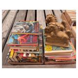 Large Collection of Assorted Books, Magazines, Catalogs, and Decorative Horse Bookends