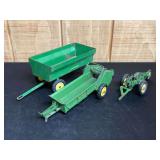 (3) 1/16 John Deere Plow, Spreader, Wagon
