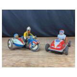 (2) Tin Litho Race Car + Motorcycle