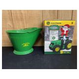 (2) John Deere Inflatable Santa + Coal Bucket