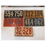 Lot of 5 Missouri License Plates 1921-1929