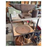 Metal Anvil, Circular Saw Blade, Tools, and Cart