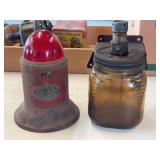 Red Warning Light and Amber Glass Oiler Jar with Bracket