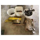 Assorted Straps, Chains, and Buckles in Buckets and Boxes