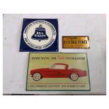 Lot of 3 Metal Advertising Signs: Bell System, Electric Fence, Studebaker