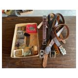 Assorted Leather Belts, Belt Buckles, and Small Accessories