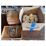 Marine Hardware Lot: Coil of Rope, Foam Floats, and Rebar Anchor
