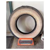 Firestone Deluxe Champion Whitewall Tire with Metal Display Stand