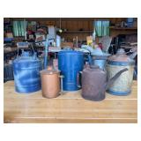 Collection of Six Metal Oil Cans and Dispensers