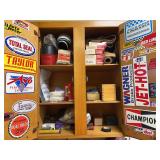 Wooden Shop Cabinet with Automotive Racing Decals and Hardware