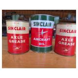 Sinclair Axle Grease and Aircraft Oil Cins Set of 3