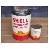 Two Shell Oil Cans including Outboard Motor Oil and Sonitor